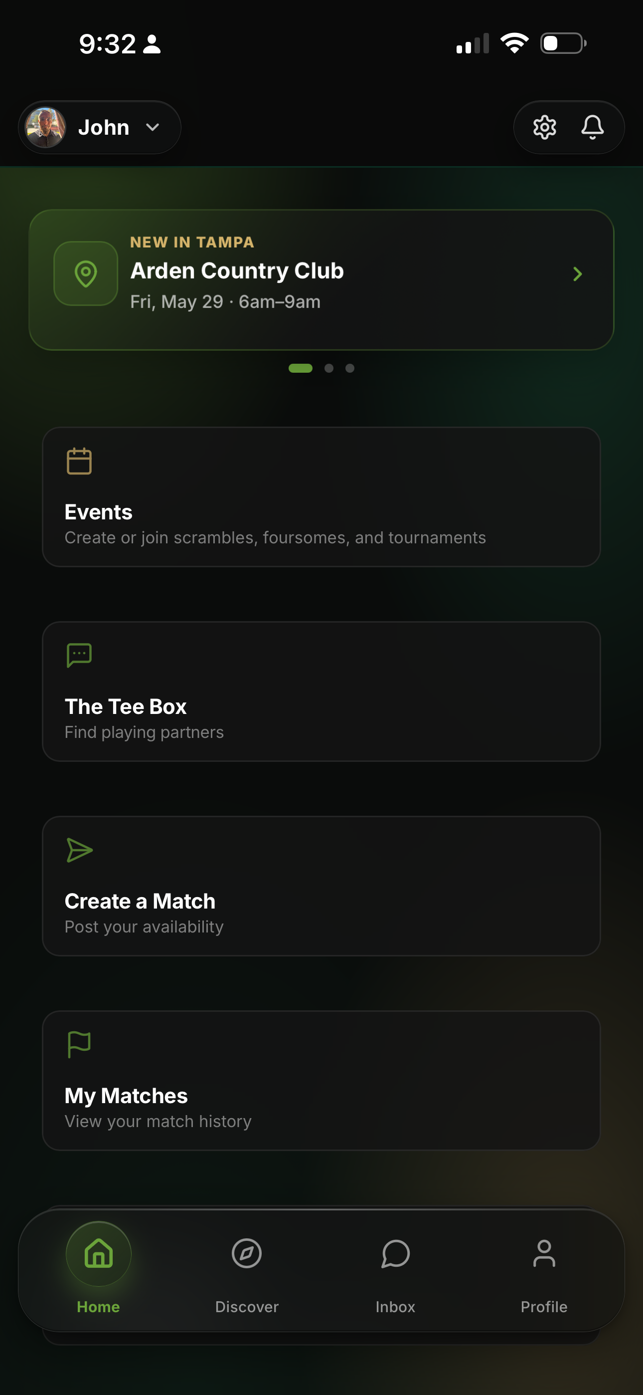 GolfPal dashboard
