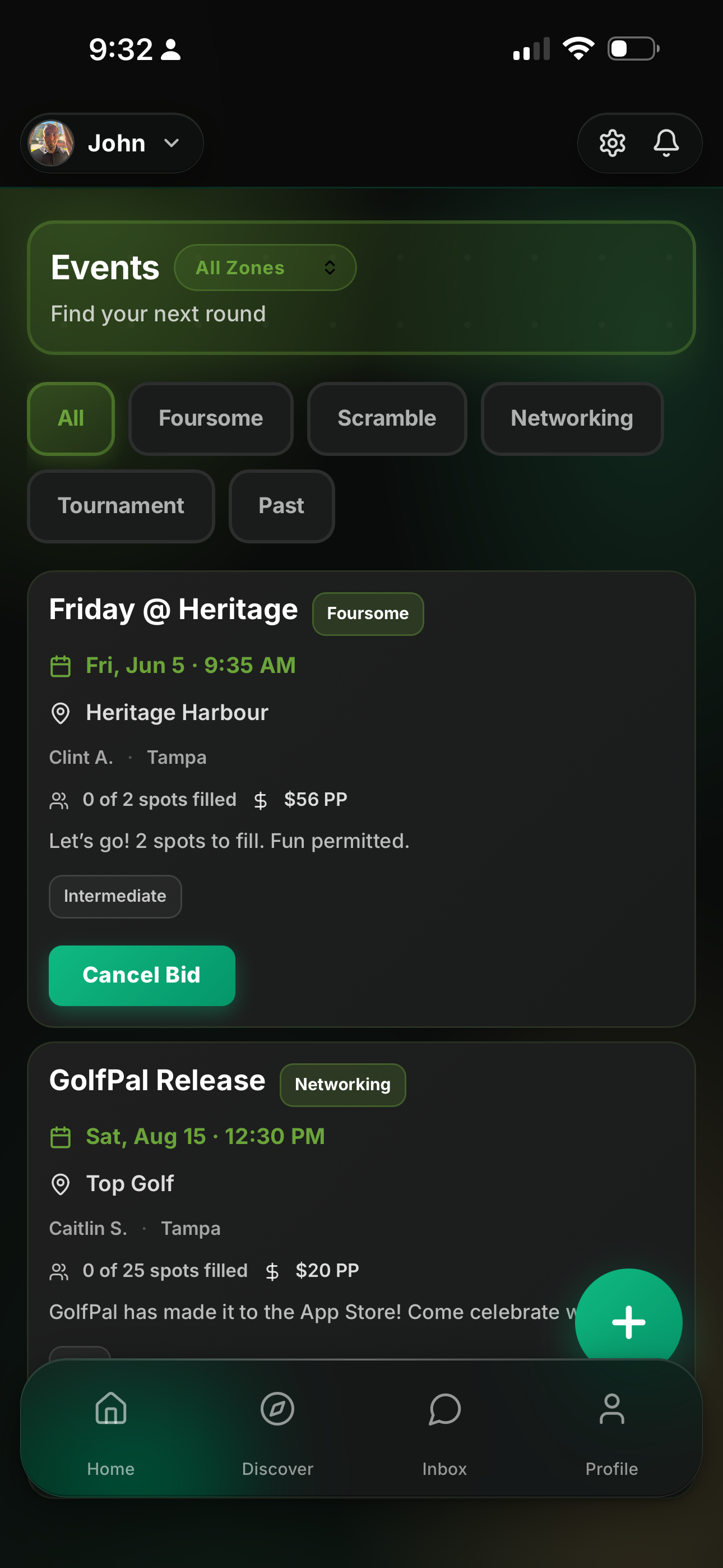 GolfPal events